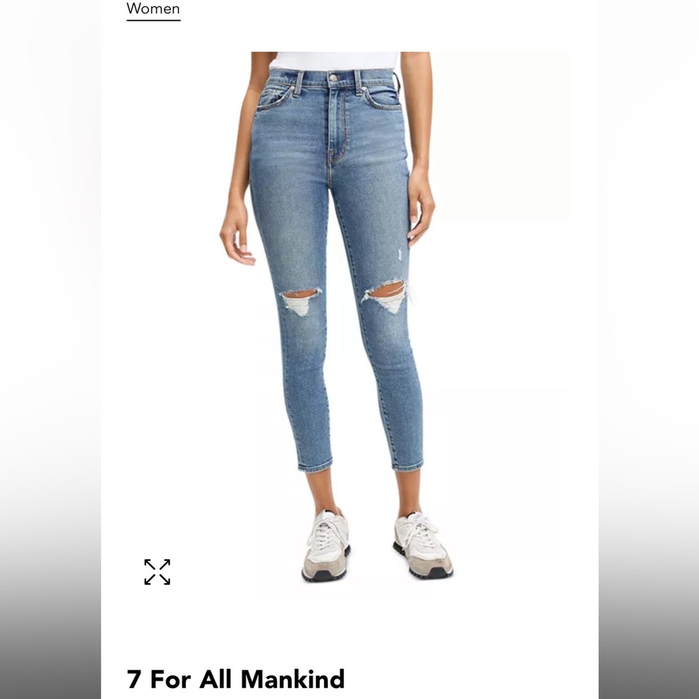 7 for All Mankind high waisted distressed skinny jeans size 27